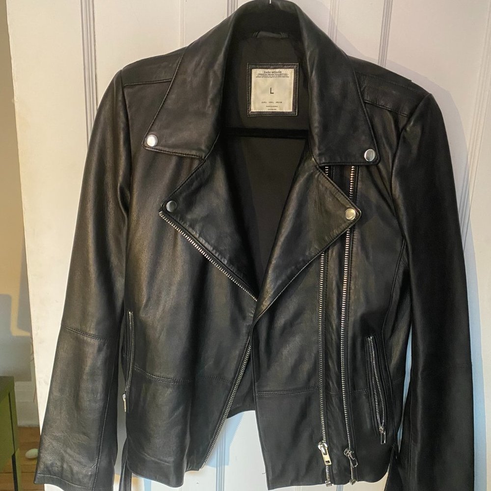 Zara Real Leather Moto Jacket (L)